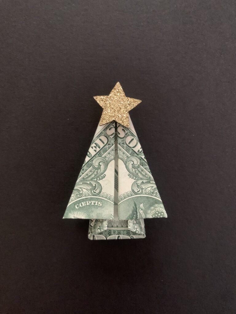 Origami dollar bill Christmas tree 